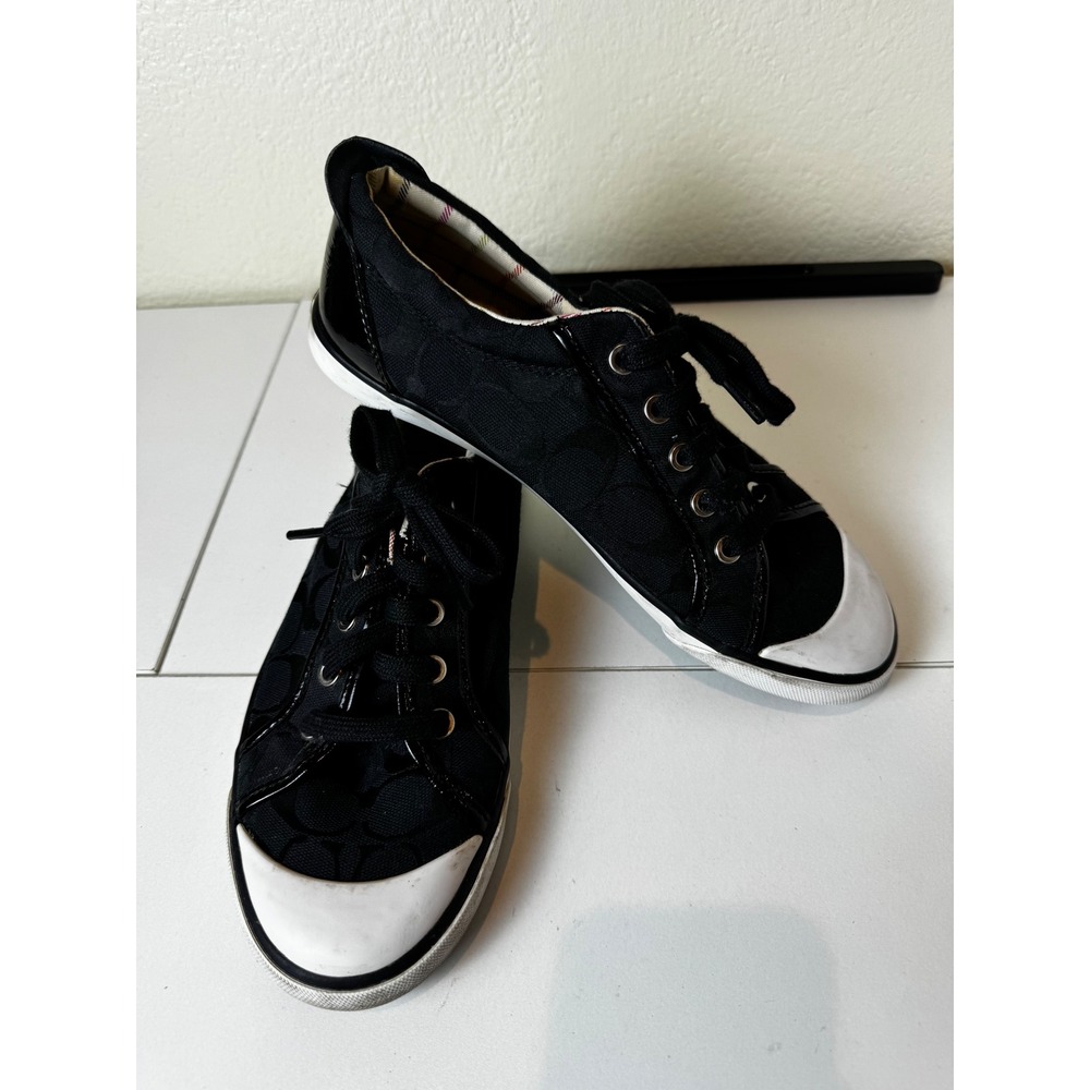 Coach Barrett Sneakers Womens 9.5 Jacquard Patent Leather Plaid Trim